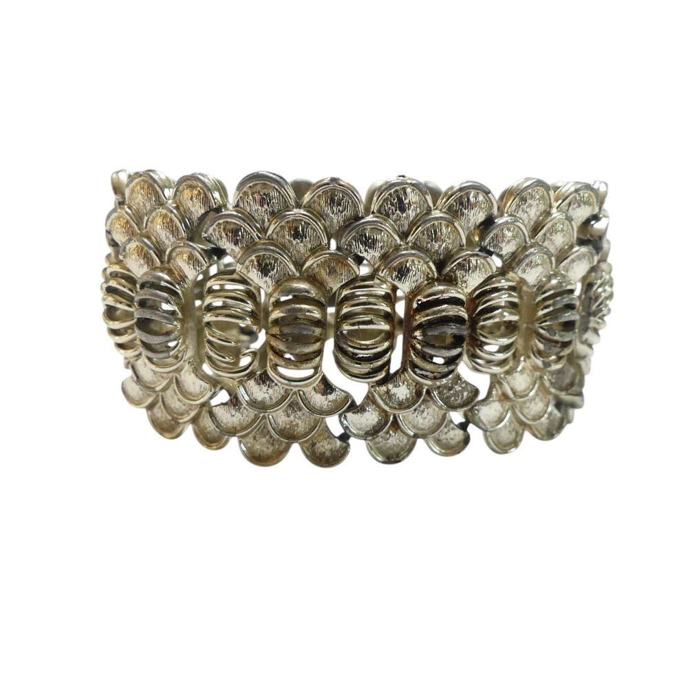 Vintage Wide Silver Cast Metal Cuff Bracelet Signed Coro